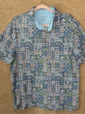 Good Goods Men's Blue Multi-Tile Print Polo